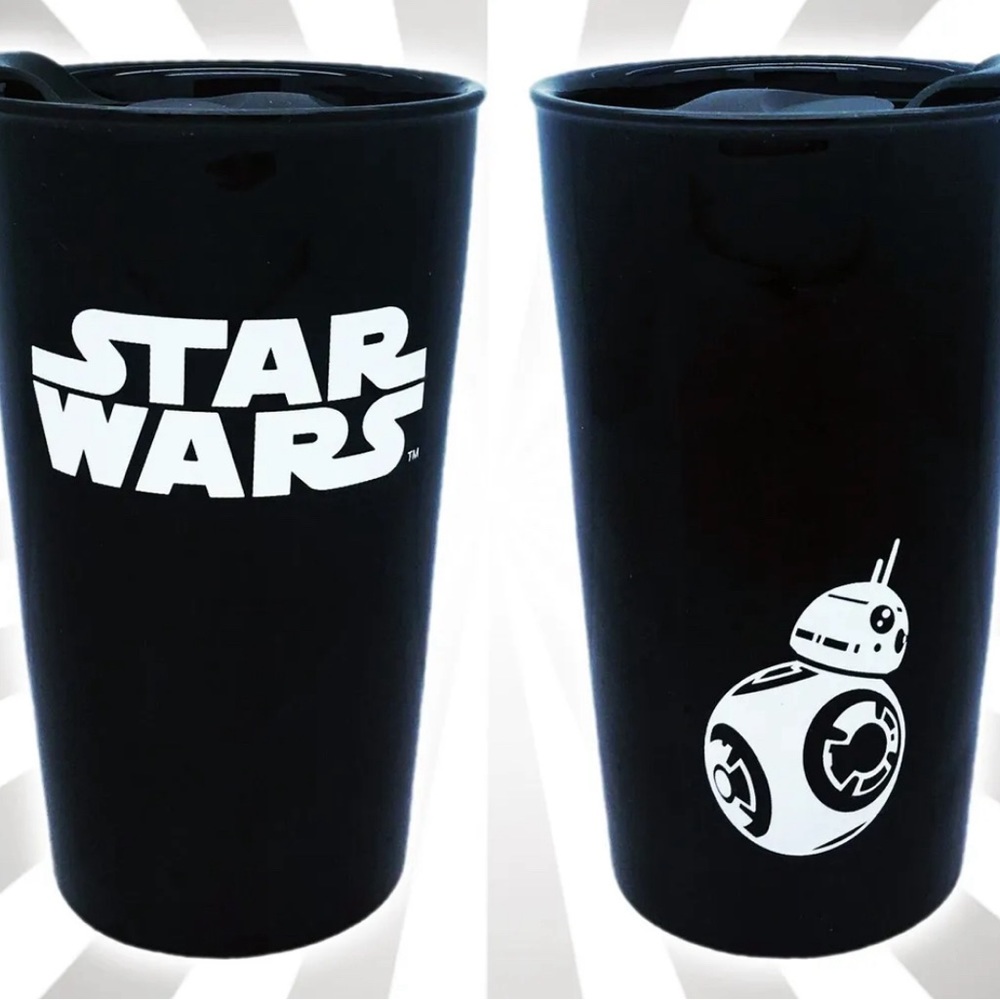 New Disney Star Wars BB-8  6" Ceramic Travel Mug With Sliding Plastic Lid Black